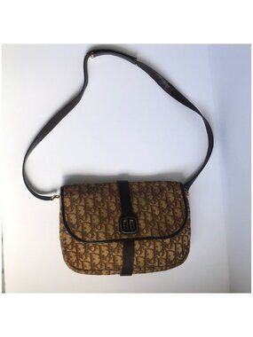 Dior Pre-Owned Brown Monogram Canvas Crossbody Bag with Dark Leather Trim